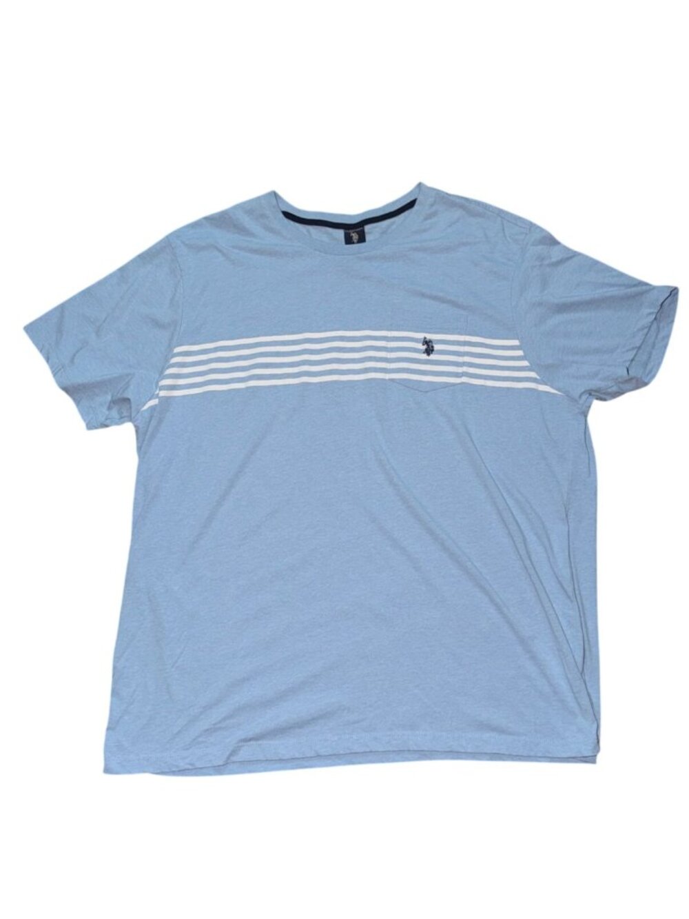 U.S. Polo Assn. Mens Chest Stripe Pocket Jersey  Crew Neck T-shirt-Blue-3XL